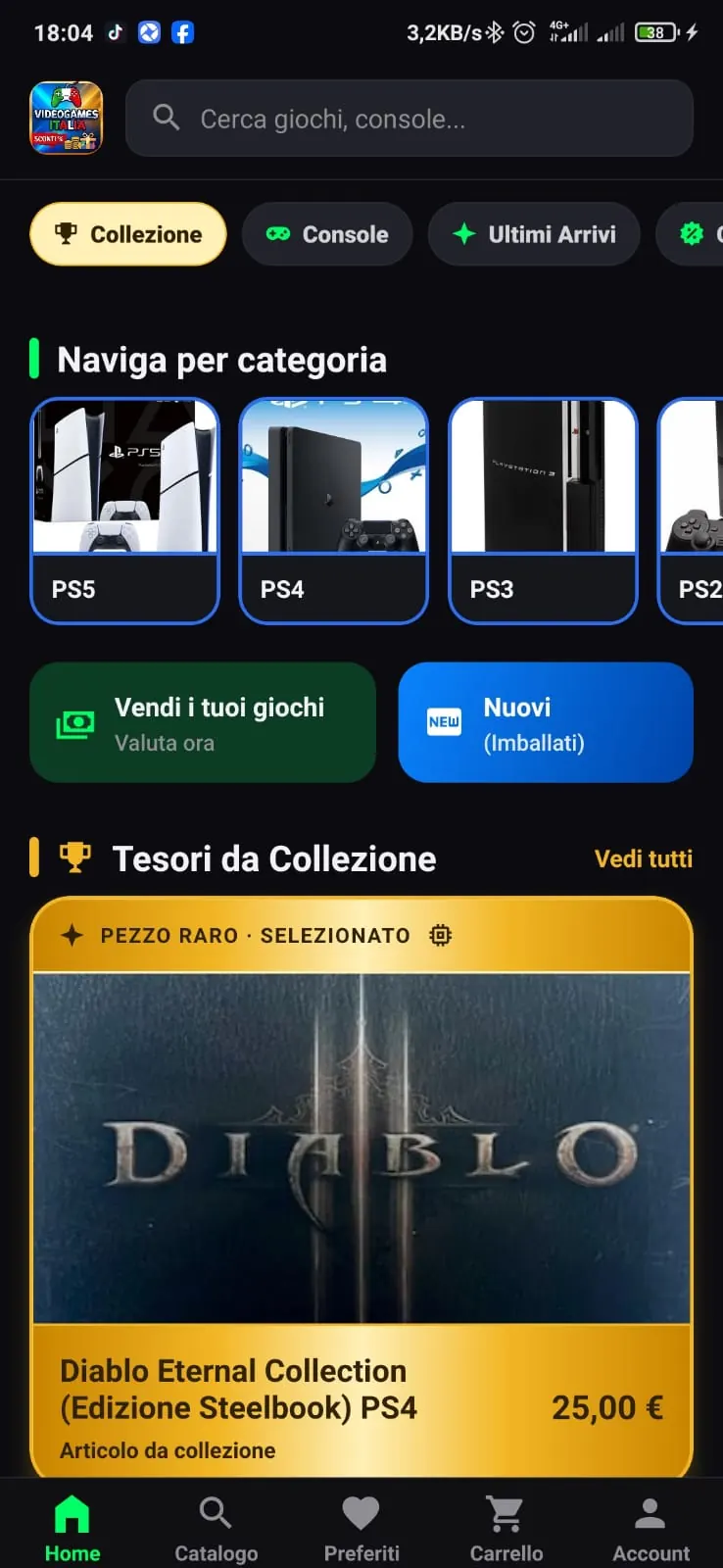 App VideoGamesItalia con categorie console