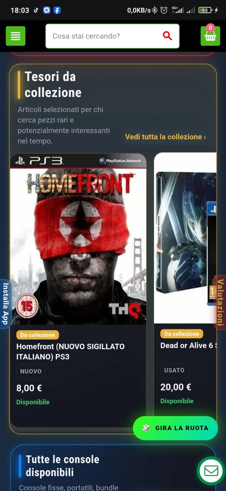 App VideoGamesItalia con prodotto da collezione