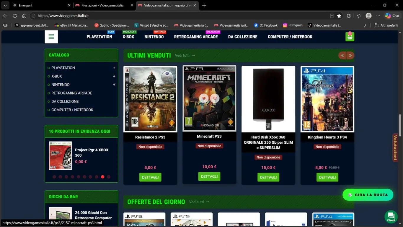 Catalogo desktop VideoGamesItalia con prodotti