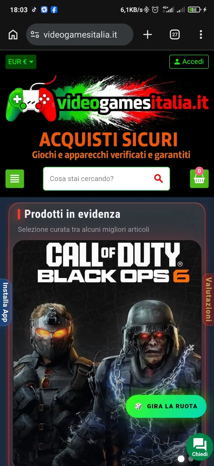 Mobile VideoGamesItalia con prodotti in evidenza