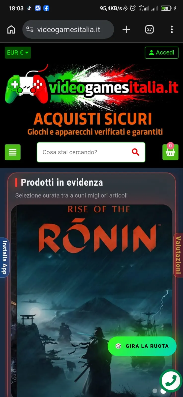 Mobile VideoGamesItalia con vetrina prodotti
