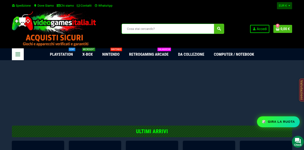 Screenshot del sito e-commerce VideoGamesItalia